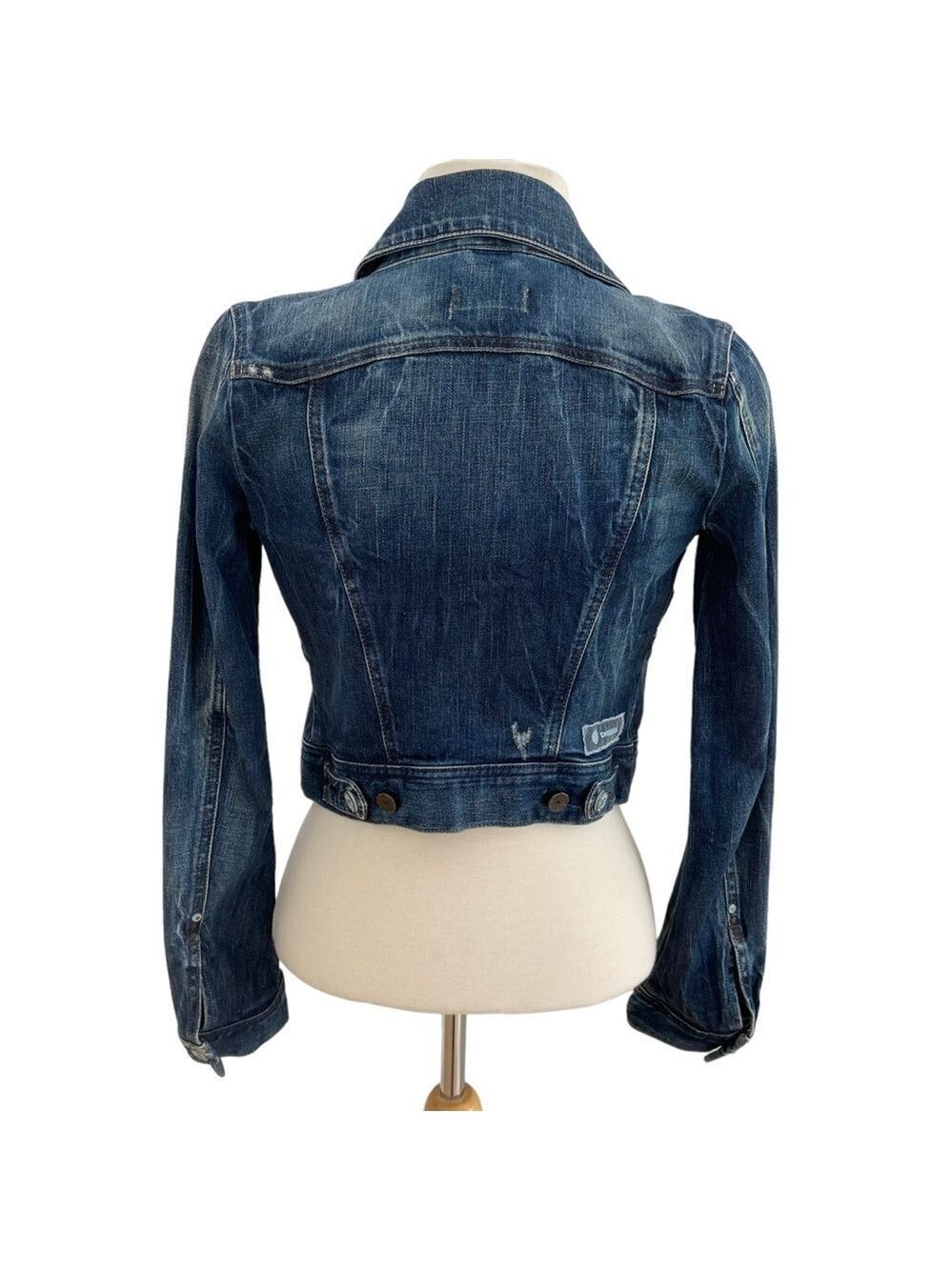 Diesel women jean trucker jacket crop pockets button up stretch blue denim XS